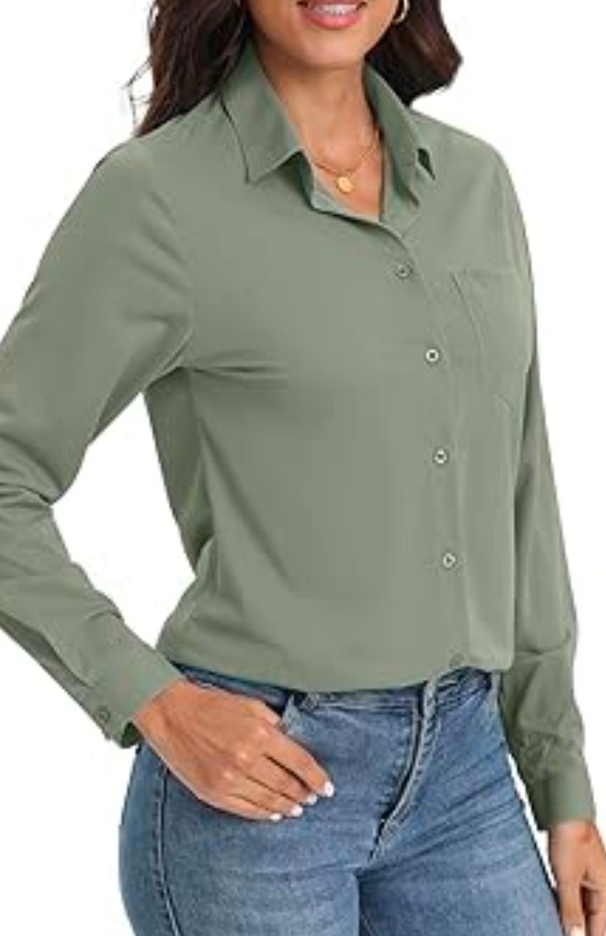Women Long Sleeve Collar Button Up Shirt